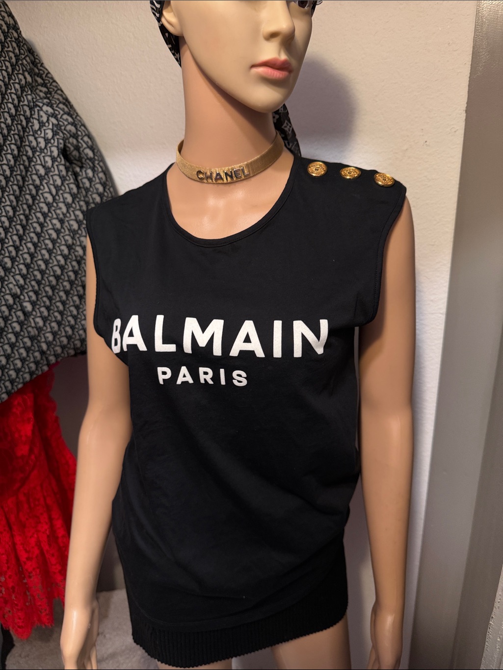 Balmain Black Velvet Logo Top With Gold Buttons Authenticity Xs -Small. New!